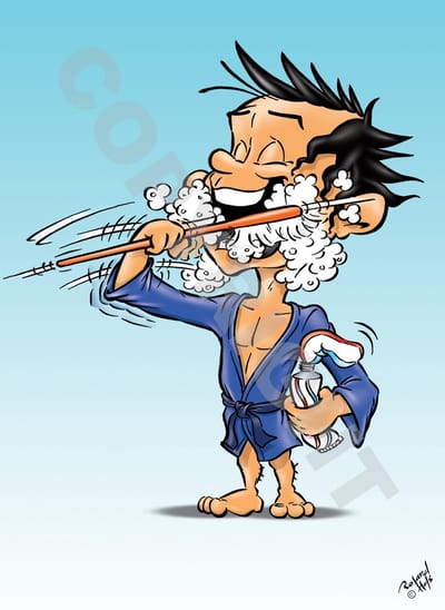 POSTER Cartoon - Tandarts, Mondhygiënist, Orthodontist - Poetsen - 42 x 59,4 cm (A2) door Roland Hols