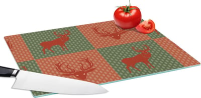 Glazen Snijplank - 39x28 - Patroon - Hert - Groen - Rood - Snijplanken Glas