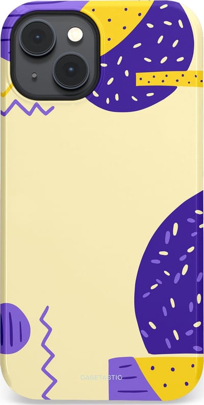 Casetastic hoesje geschikt voor Apple iPhone 14 Plus - MagSafe - Dubbellaagse bescherming - Geo zigzag - Fashion Case - Crème Blauw Geel