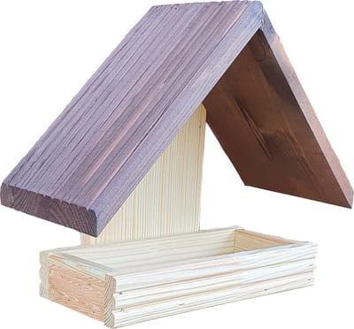 Vogelvoederhuis Rechthoek Small – Houten Vogelhuis met Bruin Dak L12xB26xH21 cm