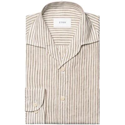 Eton - Overhemd Beige Eton Striped Linen Shirt Lange Mouw Overhemd Beige 100014794