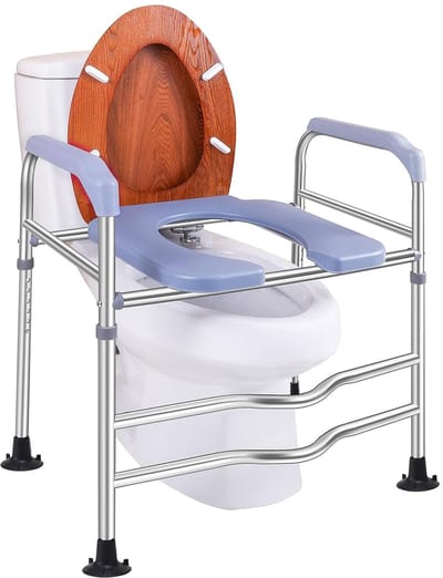 Verhoogde Toiletbril met Armleuningen - In Hoogte Verstelbaar 40-54 cm - Tot 150 kg Capaciteit