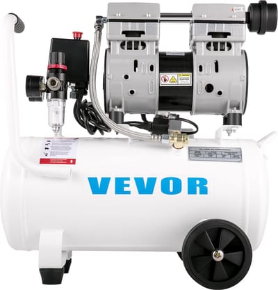 VEVOR Olievrije Luchtcompressor 750 W, Silent Fluisterstille Compressor 25 L, Fluistercompressor Laag Geluidsniveau, Het Is Een Goede Keuze voor Huisreparatie/Bandenopblazen/Vloerverwarming Reinigen