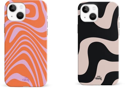 xoxo Wildhearts telefoonhoesjes Boogie Wonderland Orange + Ride With Me Zwart & Beige – Double Layer Hard Cases met golvend patroon – schokbestendig & glanzend – geschikt voor iPhone 13
