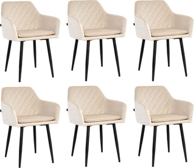Lina® Noble Eetkamerstoelen - Beige - Set van 6 - Velvet