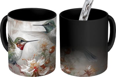 Magische Mok - Foto op Warmte Mokken - Koffiemok - Kolibrie - Vogels - Bloemen - Planten - Magic Mok - Beker - 350 ML - Theemok