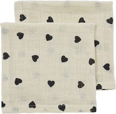 Meyco Baby Sweet Heart Monddoekjes - 2-Pack - Soft Sand/Black - 30x30 cm
