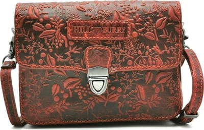 Hillburry Leren Festivaltasje met Bladeren Reliëf rood - (bxhxd) ca. 18cm x 12cm x 5cm