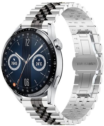 By Qubix - Stalen band - Zilver / zwart - geschikt voor Huawei Watch GT 6 / GT 7 / GT 6 pro / GT 7 pro - 46mm