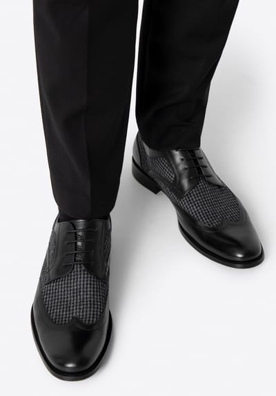 Wittchen Heren Derby Schoenen in Zwart Leer met Textielinzetstukken