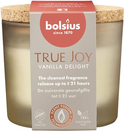 6 stuks Bolsius geurglas met kurk Vanilla Delight geurkaarsen 66/83 (21 uur) True Joy