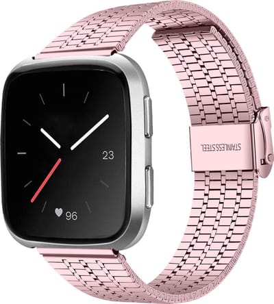 Stalen Smartwatch bandje - Geschikt voor Fitbit Versa / Versa 2 roestvrij stalen bandje - rosé pink - Strap-it Horlogeband / Polsband / Armband