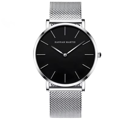Hannah Martin Elegante Horloge | Zilverkleurig | Zwart Wijzerplaat | Borasi | Dames Horloges | Heren Horloges | Best Verkochte Horloges | Leuke Cadeau |