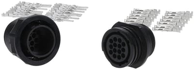 Kalitec KALI-2609C TT ronde connector (stekkertype) set, 9-pins met kabelaansluiting (sockettype), TT93 pin- en socketcontacten | IP44 / IP65 | PPO met GF | Zwarte kabelconnector | 13A, 250V