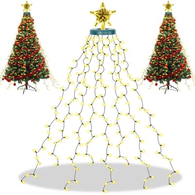 Rosnek Kerstboomverlichting 410 LED 2 Meter Warm Wit met Ster Topper - 8 Lichtmodi met Timer - IP44 Waterdicht - Kerstverlichting voor Kerstboom - Kerstversiering voor Binnen en Buiten