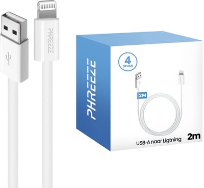 Kabel geschikt voor Lightning naar usb - Oplaadkabel - 4 pack - 2 meter - Phreeze