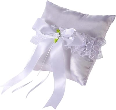 Bruiloft Ringkussen - Huwelijk Accessoire - Trouwceremonie - Stijlvolle Presentatie - 15x7x15 cm - Wit