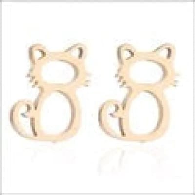 Aramat Jewels | Oorbellen | RVS Katten Oorbellen Diverse Kleuren - Schattige Poes Oorstekers | Poes Goudkleurig 11x5mm / Staal | |8mm | Staal | Kinderen, Volwassenen | Verkleurd niet