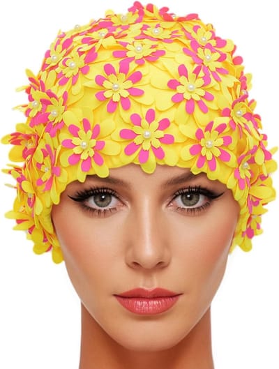 longziming -Dames Zwemmut - Badmuts Voor Vrouwen - Nylon Zwemaccessoire - Retro Bloemenmotief Design - Universeel Elastisch Pasvorm - Lichtgewicht En Ademend Textuur - Comfortabel Langdurig Zwemmen - 1 Stuk