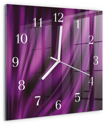 Tulup Wandklok - Abstractie Klok Glas Met Opdruk - 30x30 cm - Paars Moderne Wandklok Glas - Witte Handen - Vierkante Wandklok - Moderne Wandklok Glas - Wandklok Glas Decoratie