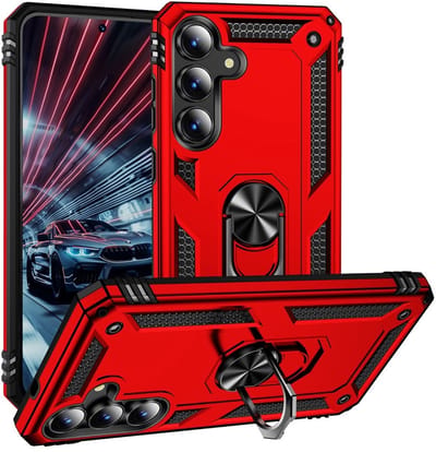 Coverup Hoesje - Geschikt voor Samsung Galaxy S25 FE Hoesje - Coverup Armor Ring Kickstand Back Cover - Rood