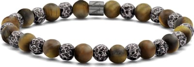 Frank 1967 7FB-0733 Kralen Armband - Heren Armband - Tijgeroog Kralen - 6mm - Staal Kralen - Rekbaar 19cm - Bruin/Atraciet