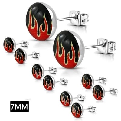Aramat Jewels | Oorbellen | RVS Logo Oorknoppen - Stoere Oorstekers | 7mm / Vlammen | |7mm | Staal | Kinderen, Volwassenen | Verkleurd niet