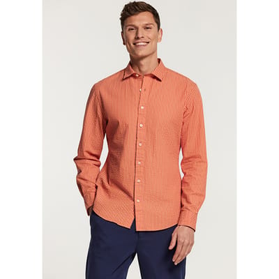 Shiwi Shawn Seersucker Shirt Tandori Spice Brown Size: S | Casual Shirts Outlet | Heren | Blauw