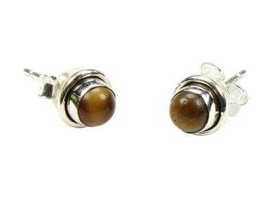 Zilveren knop oorbellen Tijgeroog 925 zilver