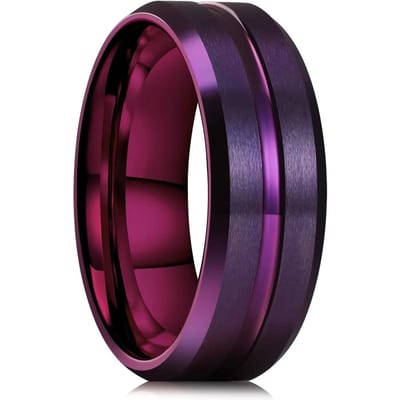 Mode 8mm Heren Zwart en Blauw Roestvrij Staal Ringen Dubbele Groef Koolstofvezel Inleg Koepel Belofte Ringen Voor Mannen Bruiloft Sieraden 12