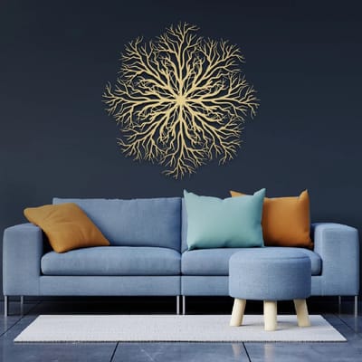 Metalen Wanddecoratie Tree of Life – 3D Wandkunst – Goud – 90 x 90 cm