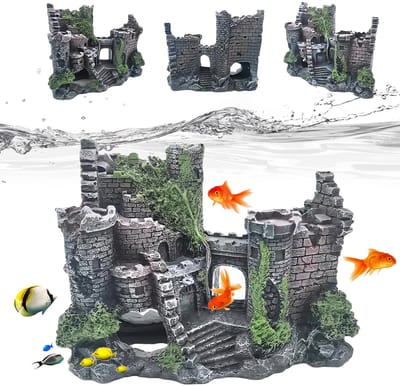 Cosensi- Kasteel Aquarium Decoratie Groot - Ornamenten/Hars Slot Decoraties - Kasteelaccessoires - Aquarium Accessoires - Polyresin Landschap - Milieuvriendelijk en Niet Giftig - Aquarium Ornament