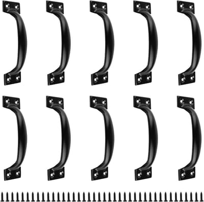 Set van 10 Zwarte Gietijzeren D-Handgrepen met 100mm Bevestigingsafstand en 40 Schroeven voor Keuken, Lades en Meubels