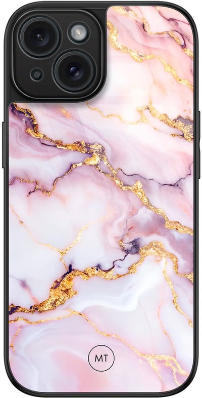 Hoesje geschikt voor iPhone 15 - Marble pink - Luxe Hard Case - Marmer - Roze - Mooie Telefoonhoesjes