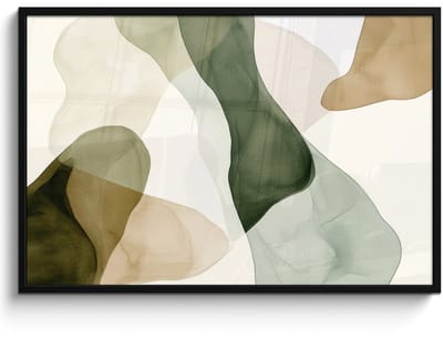 Poster in lijst - Fotolijst 120x80 cm - Posters - Japandi - Abstract - Groen - Posterlijst zwart - Decoratie - Wanddecoratie woonkamer - Muurdecoratie slaapkamer