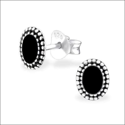 Aramat Jewels | Oorbellen | Zilveren Bali Oorstekers Geoxideerd – 8mm 925 Zilver Etnisch Boho Design | Ovaal-Zwart-6x5mm | | | Zilver | Kinderen, Volwassenen | Verkleurd niet