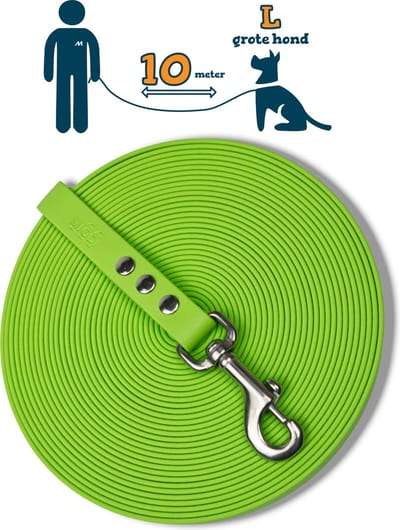 Miqdi BioThane® Sleeplijn 10 meter – zonder handvat – L/XL (19 mm) – lichtgroen – waterdicht & sterk