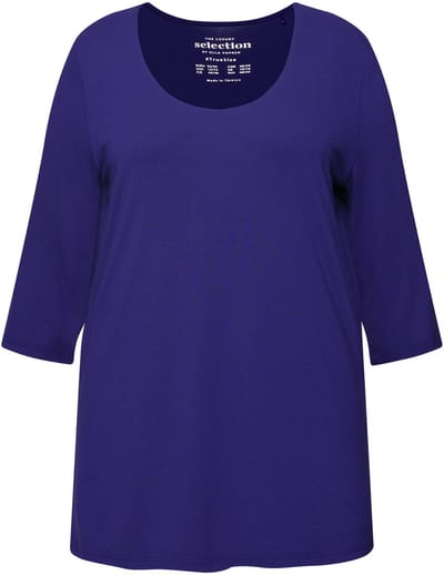 Ulla Popken - Dames - Shirt diepe ronde hals 3/4-mouw - Inktblauw - Maat 58+