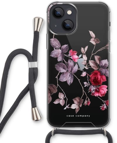 Case Company® - Hoesje met koord geschikt voor iPhone 13 mini hoesje met Koord - Mooie bloemen - Telefoonhoesje met Zwart Koord - Bescherming aan alle Kanten en Over de Schermrand