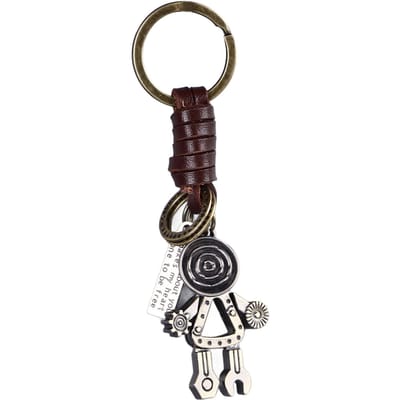 Vintage Robot Sleutelhanger Beweegbare Benen PU Leer Geweven Hanger Sleutelhangers voor Sleutels Rugzak black