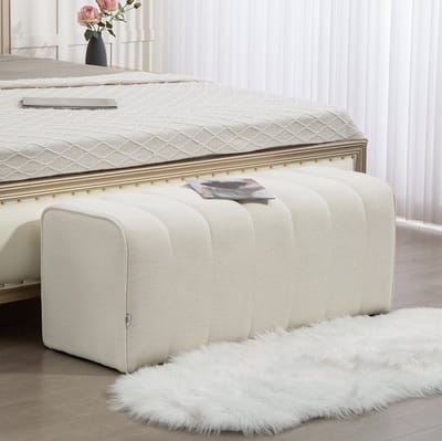 MEUNIQ Bedbank 110 x 40 x 44 cm met crème bekleding, gestikt ontwerp en houten frame, slaapkamerbank voor beduiteinde, belastbaar tot 220 kg