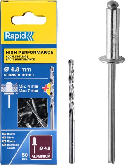 Blindklinknagels Aluminium - Universele Klinknagels - Vastzetten Platen - Inclusief Boor - 50 Stuks - Zilver/Blauw