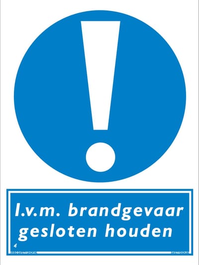 Brandgevaar bord - I.v.m. brandgevaar gesloten houden - Aluminium - 30 x 40 cm