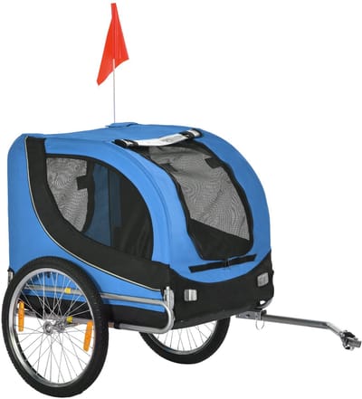 Merax Hondenfietskar - Fietskar Voor Honden - Hondenaanhanger Met Veiligheidsvlag En Reflectoren - Opvouwbare Hondentrailer Blauw Zwart - Max 30 Kg