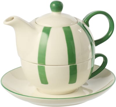 J-Line theepot Gestreept - keramiek - groen/wit