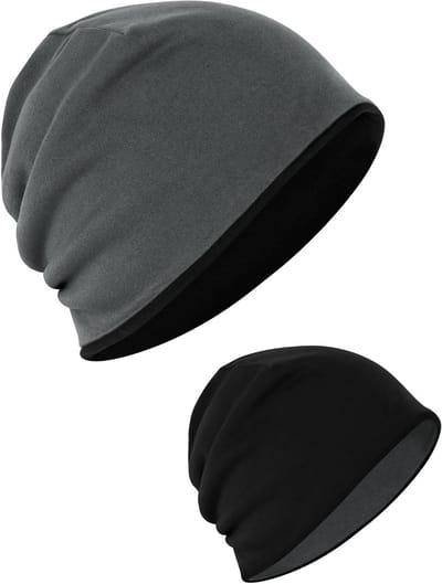 Reversible 2-in-1 Wintermuts voor Mannen en Vrouwen - Unisex Beanie voor Sport, Skiën en Hardlopen, Zwart en Grijs