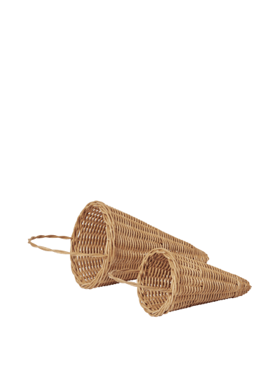 Ferm Living - Gevlochten kegels kerstdecoratie (set van 2) - bruin