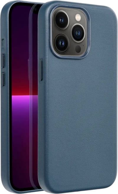 Casify Leren Hoesje geschikt voor MagSafe iPhone 13 Pro Hoesje - Donkerblauw