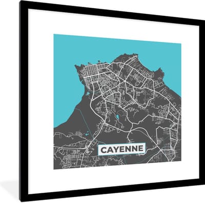Fotolijst incl. Poster - Cayenne - Frankrijk - Stadskaart - Kaart - Plattegrond - 40x40 cm - Posterlijst