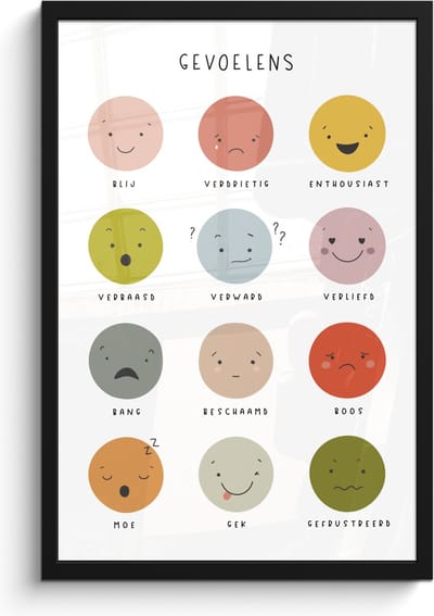 Poster in lijst - Fotolijst 40x60 cm - Posters - Gevoelens - Leren voor kinderen - Educatief - Kleuren - Posterlijst zwart - Kamer decoratie - Wanddecoratie kinderkamer - Muurdecoratie babykamer